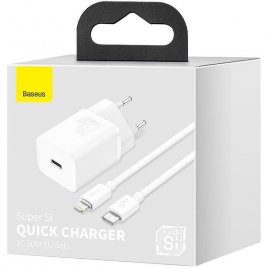 Зарядний Пристрій + Кабель Baseus Super Si 1 Type-C 20W + Cable Type-C to Lightning White  TZCCSUP-B02 (1 метр)