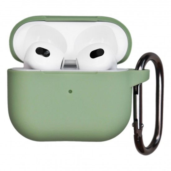 Чехол силиконовый для беспроводных наушников AirPods 3 с карабином Зеленая матча