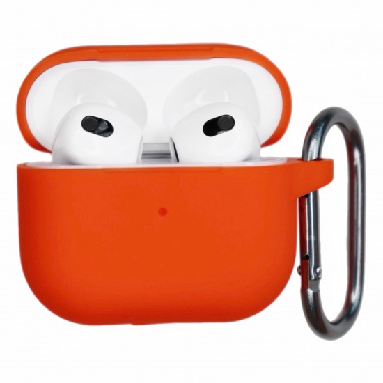 Чехол силиконовый для беспроводных наушников AirPods 3 с карабином Оранжевый