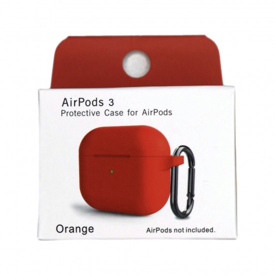 Чехол силиконовый для беспроводных наушников AirPods 3 с карабином Оранжевый