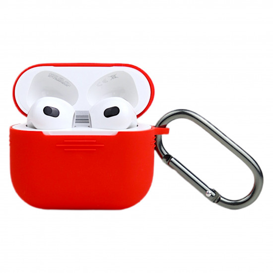 Чохол силіконовий для бездротових навушників Apple AirPods 3 з карабіном Червоний