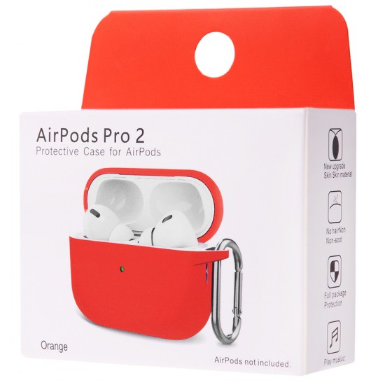 Чехол силиконовый с карабином для Airpods Pro 2 Orange