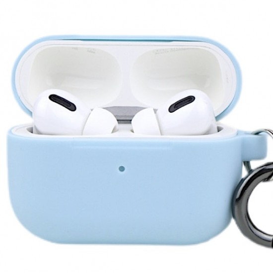 Чехол силиконовый с карабином для Airpods Pro 2 Небесный голубой