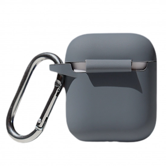Чехол силиконовый для беспроводных наушников Apple AirPods с карабином Advanced Ash
