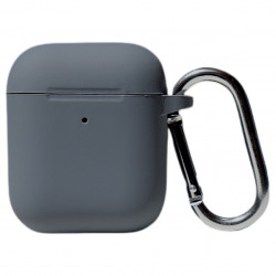 Чехол силиконовый для беспроводных наушников Apple AirPods с карабином Серый