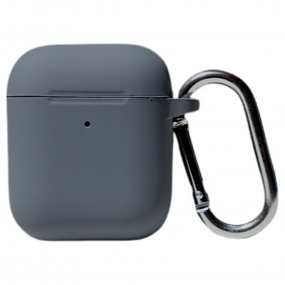 Чохол силіконовий для бездротових навушників Apple AirPods з карабіном Сірий