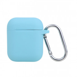 Чехол силиконовый для беспроводных наушников Apple AirPods с карабином Бирюзовый