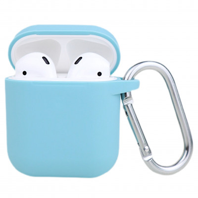 Чохол силіконовий для бездротових навушників Apple AirPods з карабіном Бірюзовий