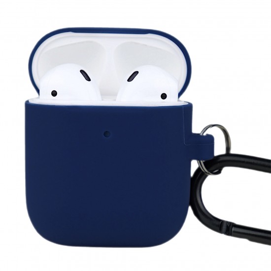 Чохол силіконовий для безпровідних навушників Apple AirPods з карабіном Темно-синій