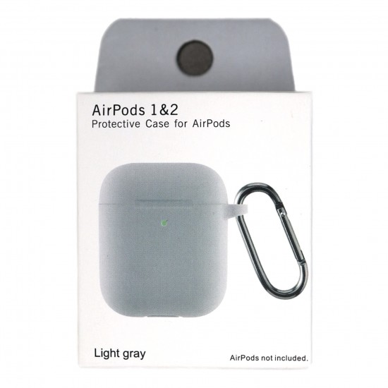 Чехол силиконовый для беспроводных наушников Apple AirPods с карабином Светло-серый
