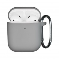 Чехол силиконовый для беспроводных наушников Apple AirPods с карабином Светло-серый