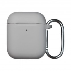 Чехол силиконовый для беспроводных наушников Apple AirPods с карабином Светло-серый