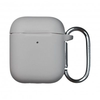 Чохол силіконовий для бездротових навушників Apple AirPods з карабіном Світло-сірий