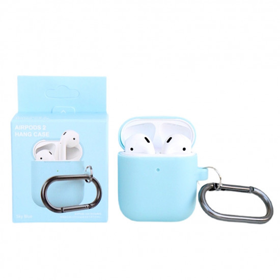 Чехол силиконовый для беспроводных наушников Apple AirPods с карабином Светло-голубой
