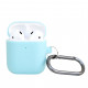 Чехол силиконовый для беспроводных наушников Apple AirPods с карабином Светло-голубой