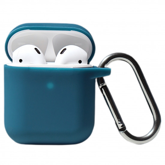 Чохол силіконовий для бездротових навушників Apple AirPods з карабіном Lake Blue