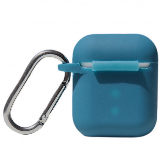 Чохол силіконовий для бездротових навушників Apple AirPods з карабіном Lake Blue