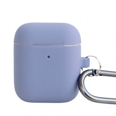Чохол силіконовий для бездротових навушників Apple AirPods з карабіном Лавандовий сірий