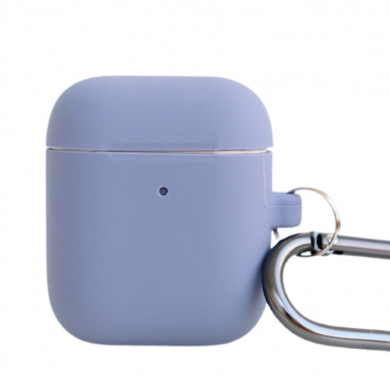 Чехол силиконовый для беспроводных наушников Apple AirPods с карабином Лавандовый серый