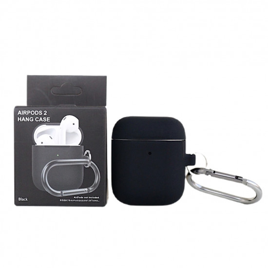 Чехол силиконовый для беспроводных наушников Apple AirPods с карабином Черный