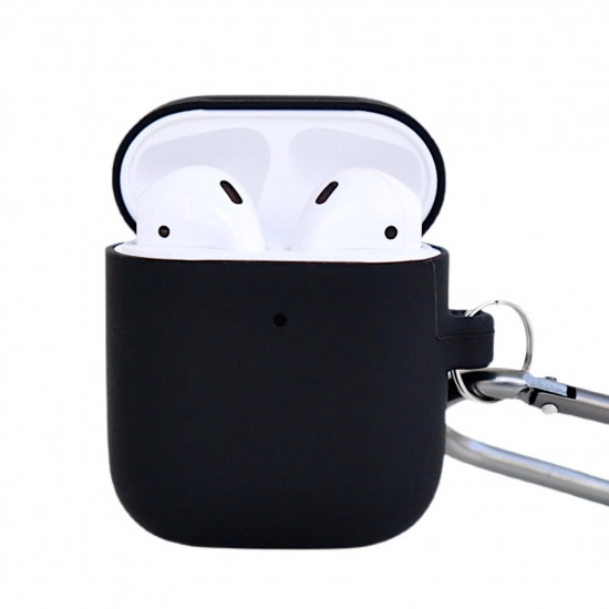 Чехол силиконовый для беспроводных наушников Apple AirPods с карабином Черный