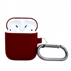Чехол силиконовый для беспроводных наушников Apple AirPods с карабином Бордо