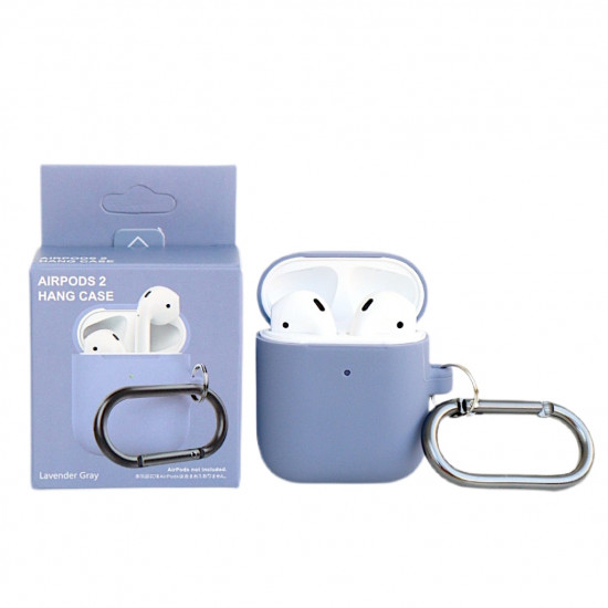 Чехол силиконовый для беспроводных наушников Apple AirPods с карабином Лавандовый серый