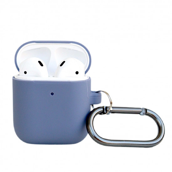 Чехол силиконовый для беспроводных наушников Apple AirPods с карабином Лавандовый серый