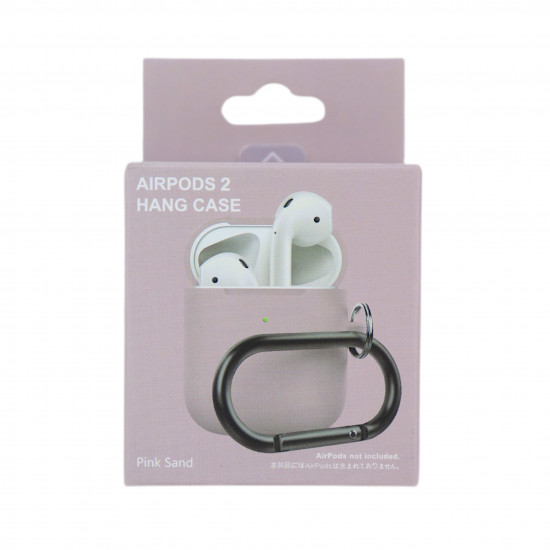 Чехол силиконовый для беспроводных наушников Apple AirPods с карабином Пудровый