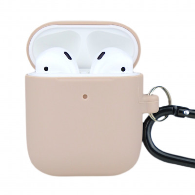 Чохол силіконовий для бездротових навушників Apple AirPods з карабіном Пудровий