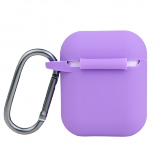 Чехол силиконовый для беспроводных наушников Apple AirPods с карабином Светло-фиолетовый12