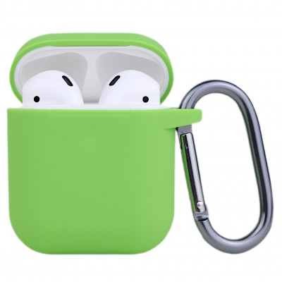 Чохол силіконовий для бездротових навушників Apple AirPods з карабіном М‘ятний