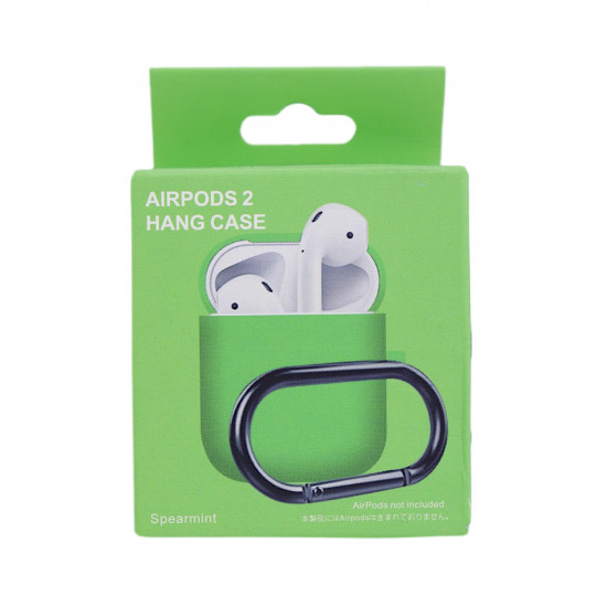 Чохол силіконовий для бездротових навушників Apple AirPods з карабіном М‘ятний