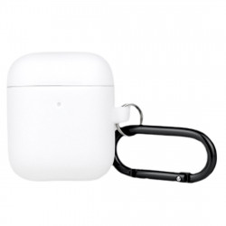 Чохол силіконовий для бездротових навушників Apple AirPods з карабіном Білий