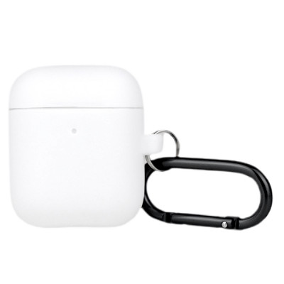 Чохол силіконовий для бездротових навушників Apple AirPods з карабіном Білий