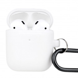 Чохол силіконовий для бездротових навушників Apple AirPods з карабіном Білий