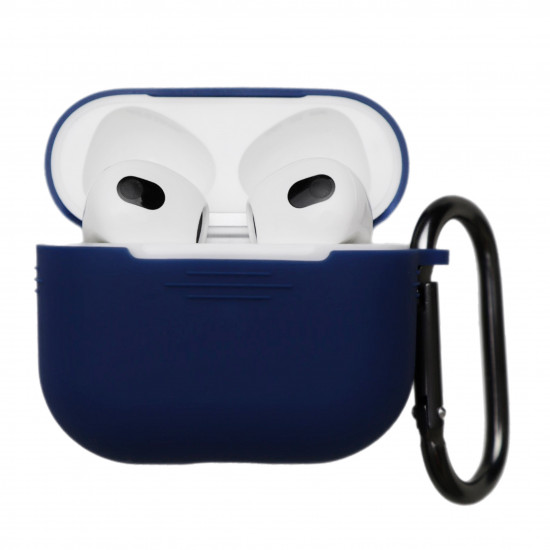 Чехол силиконовый для беспроводных наушников Apple AirPods с карабином Темно-синий