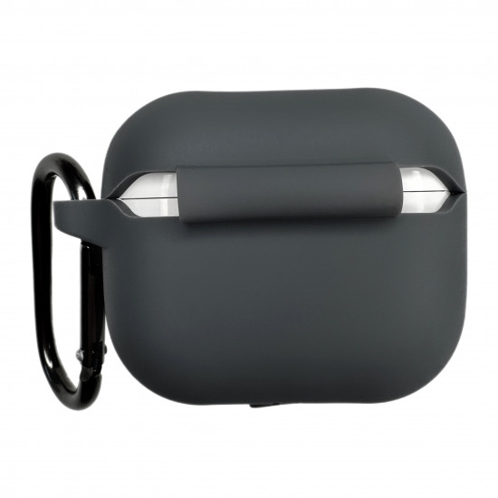 Чохол силіконовий для бездротових навушників Apple AirPods 3 з карабіном Темно-сірий