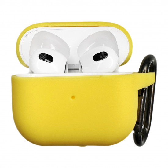 Чехол силиконовый для беспроводных наушников Apple AirPods с карабином Желтый