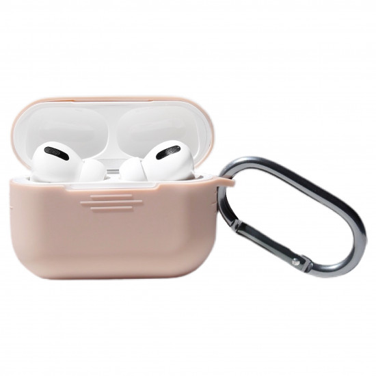 Чехол силиконовый с карабином для Apple Airpods Pro Пудровый
