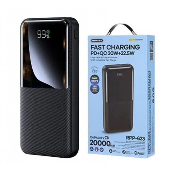 Power Bank Remax RPP-622 Швидка зарядка з вихідною потужністю до 22.5 Вт, 20000 mAh, Чорний