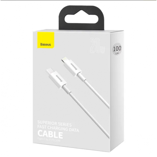 Кабель Type-C to Lightning Baseus Cafule Metal Cable  PD 20W 2.4А Білий  (2 метри)