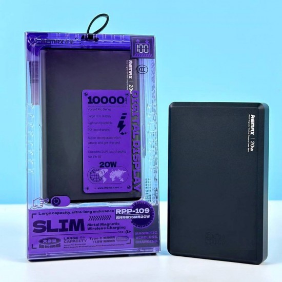 Power Bank WIRELESS RPP-109 Швидка зарядка з 22.5 Вт + Безпровідна Mag Safe, 10000 mAh, Чорний